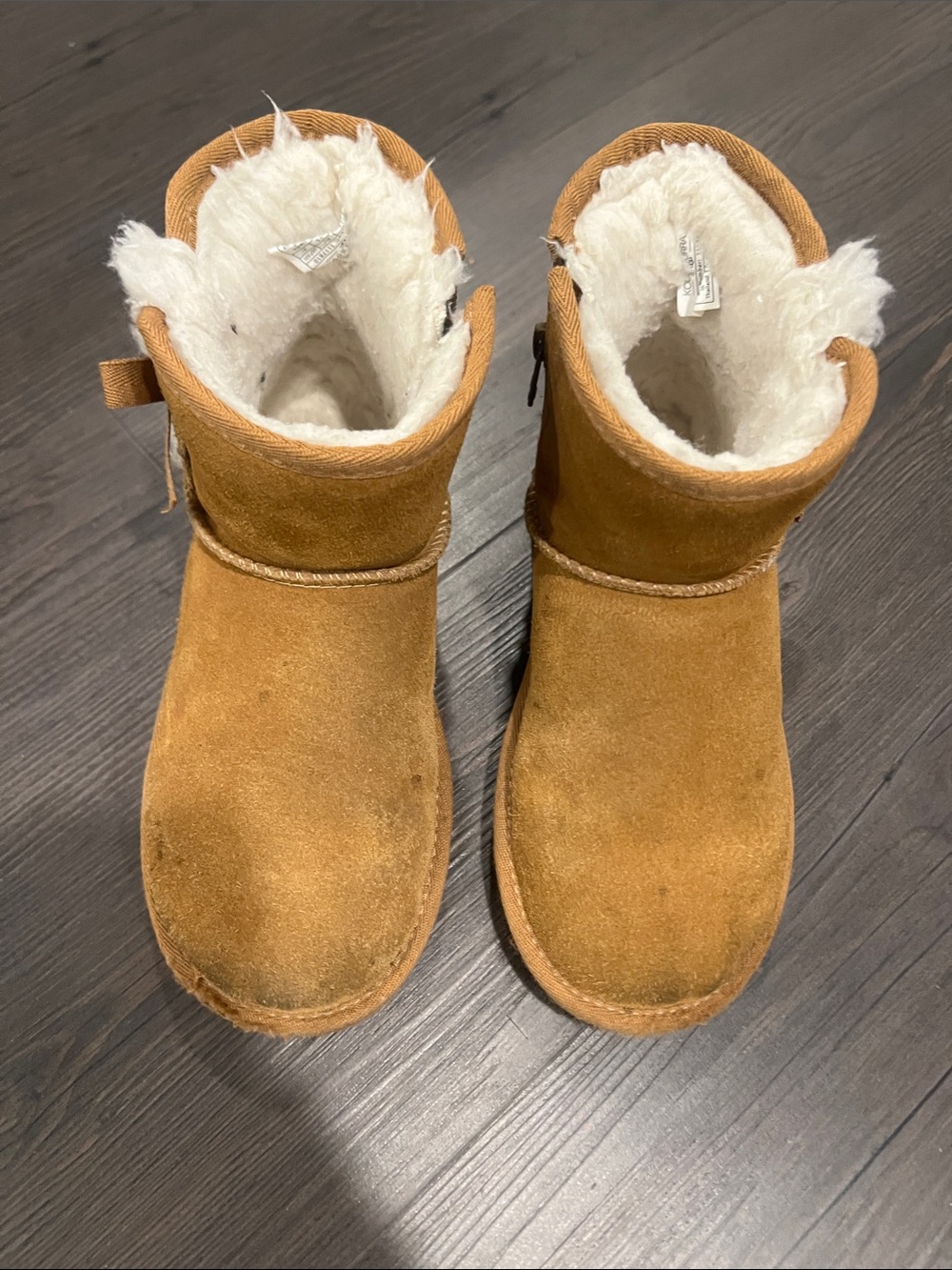 Kid Girls Koolaburra by Uggs Cozy Suede Lined Winter Boots Chestnut Brown Size 2
